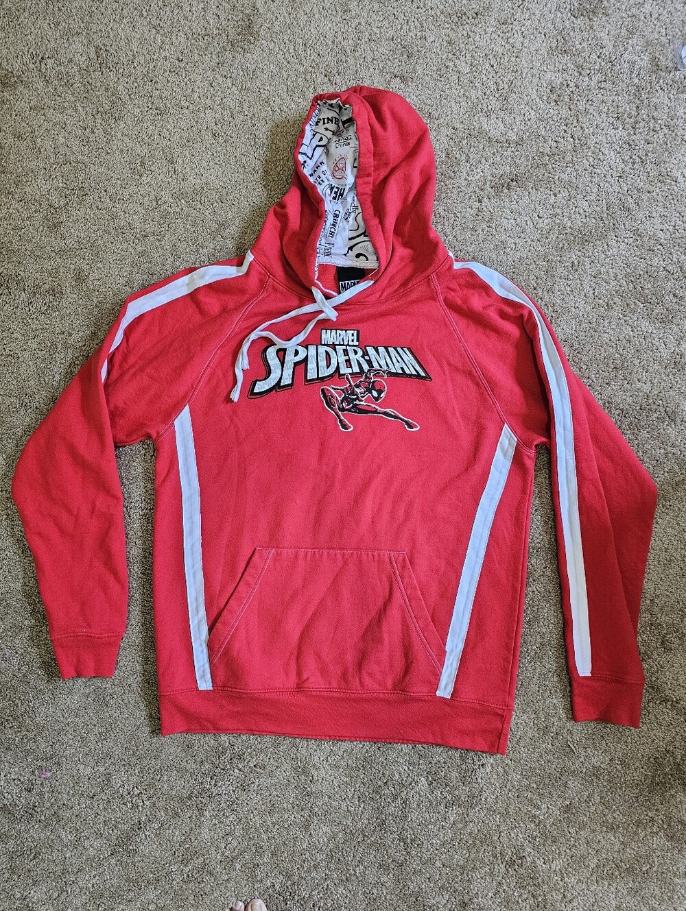 Marvel Spider-Man Universal Studios Red Hoodie Sweatshirt L Comic Print Hood